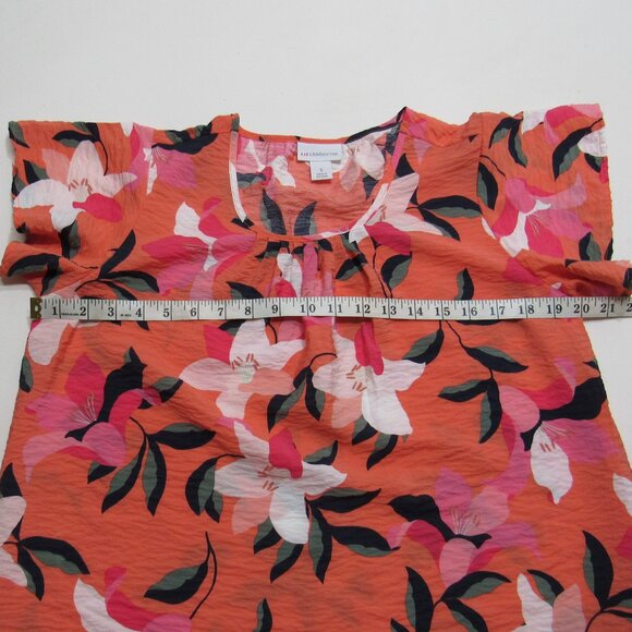 Liz Claiborne Orange Floral Women's Round Neck Short Sleeve Blouse Top Size S - Picture 4 of 5